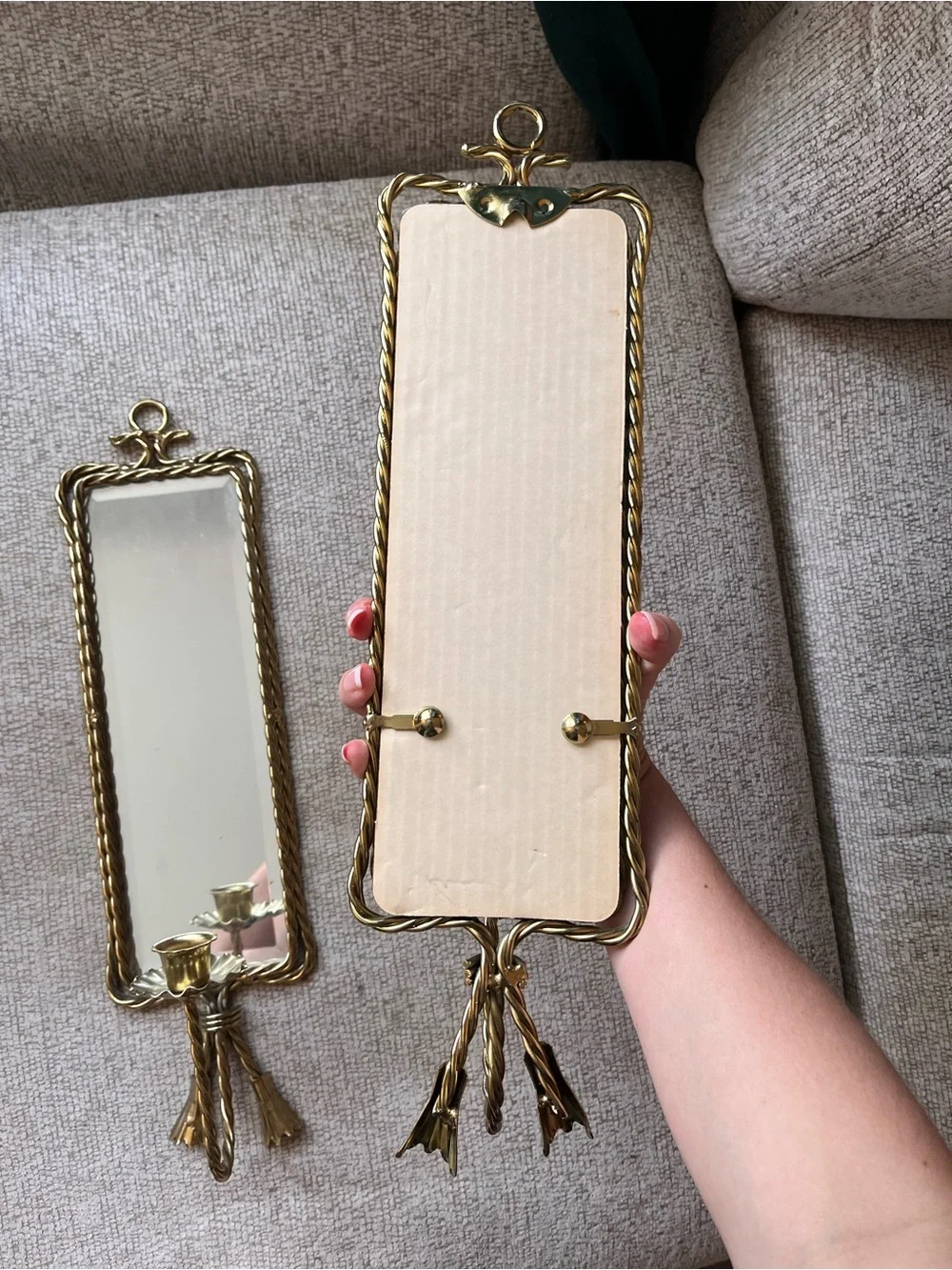 Gold Rope Frame Wall Mirror with Candle Holders - Gold